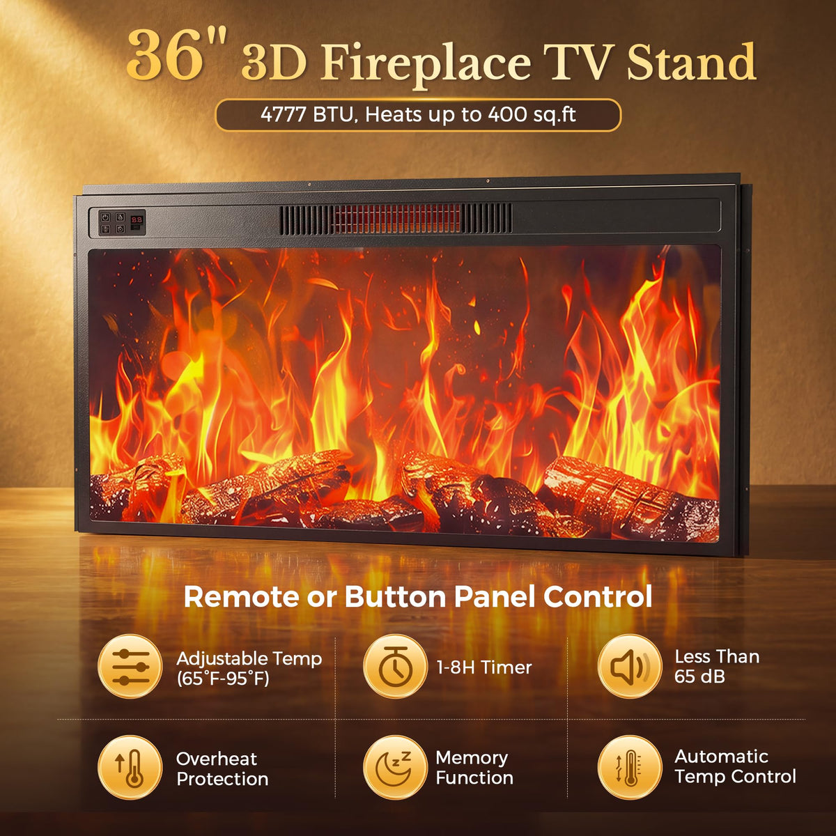 MapleGrace 70" Farmhouse Fireplace TV Stand with 36" Fireplace, Black