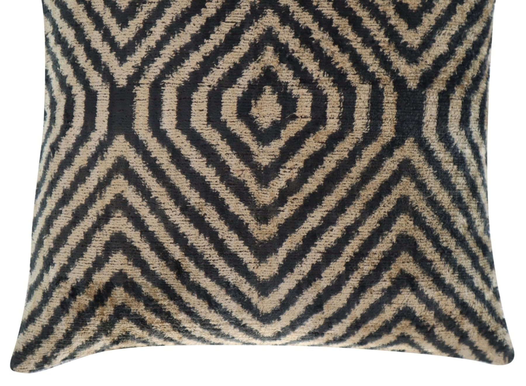 CANVELLO Handmade Black Ivory Chevron Velvet Throw Pillow – 16x16 Inch, Luxury Down Feather Filled Cushion for Modern & Bohemian Décor – Soft & Elegant Decorative Accent Pillow