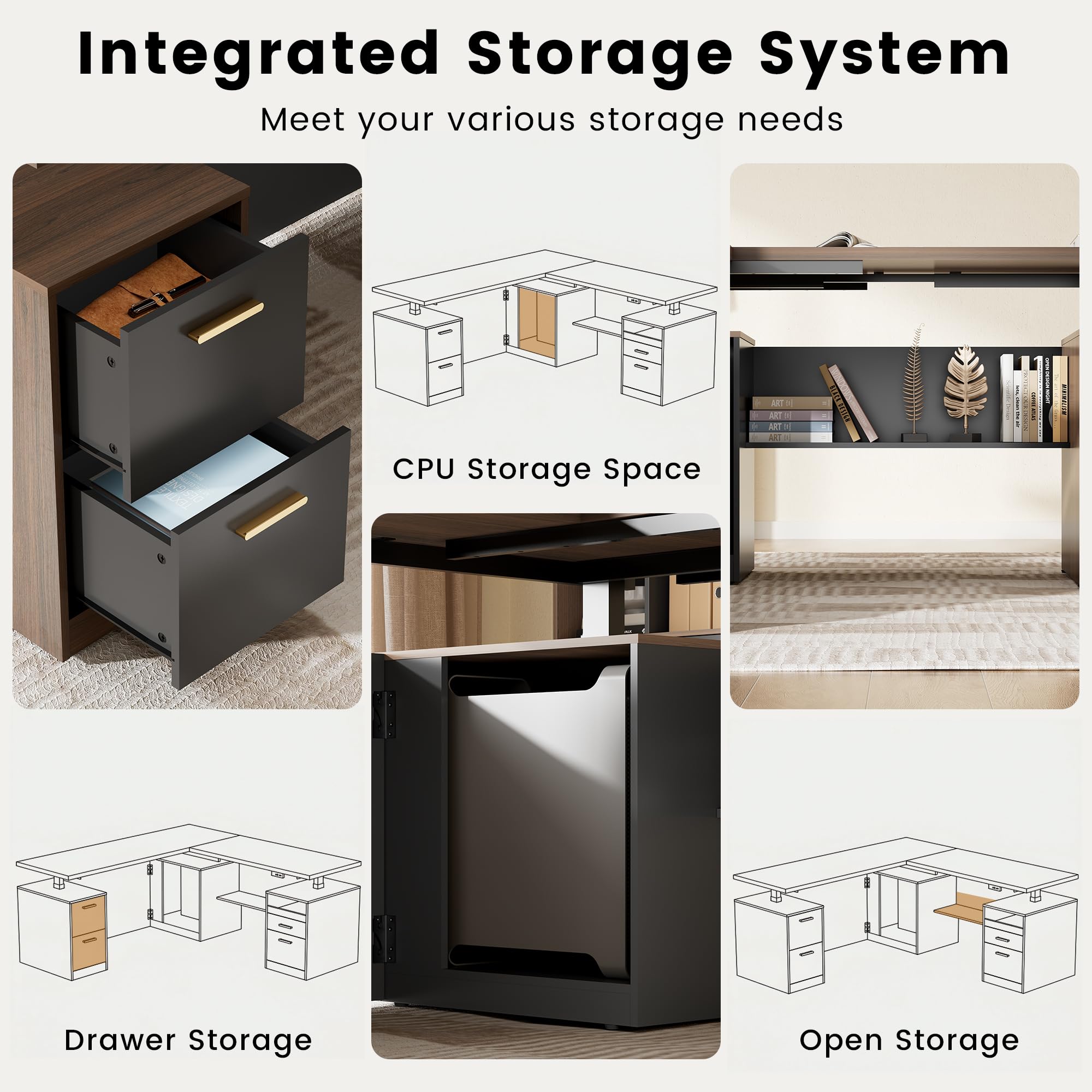 L-Shaped Electric Standing Desk with Drawers & Privacy Panel