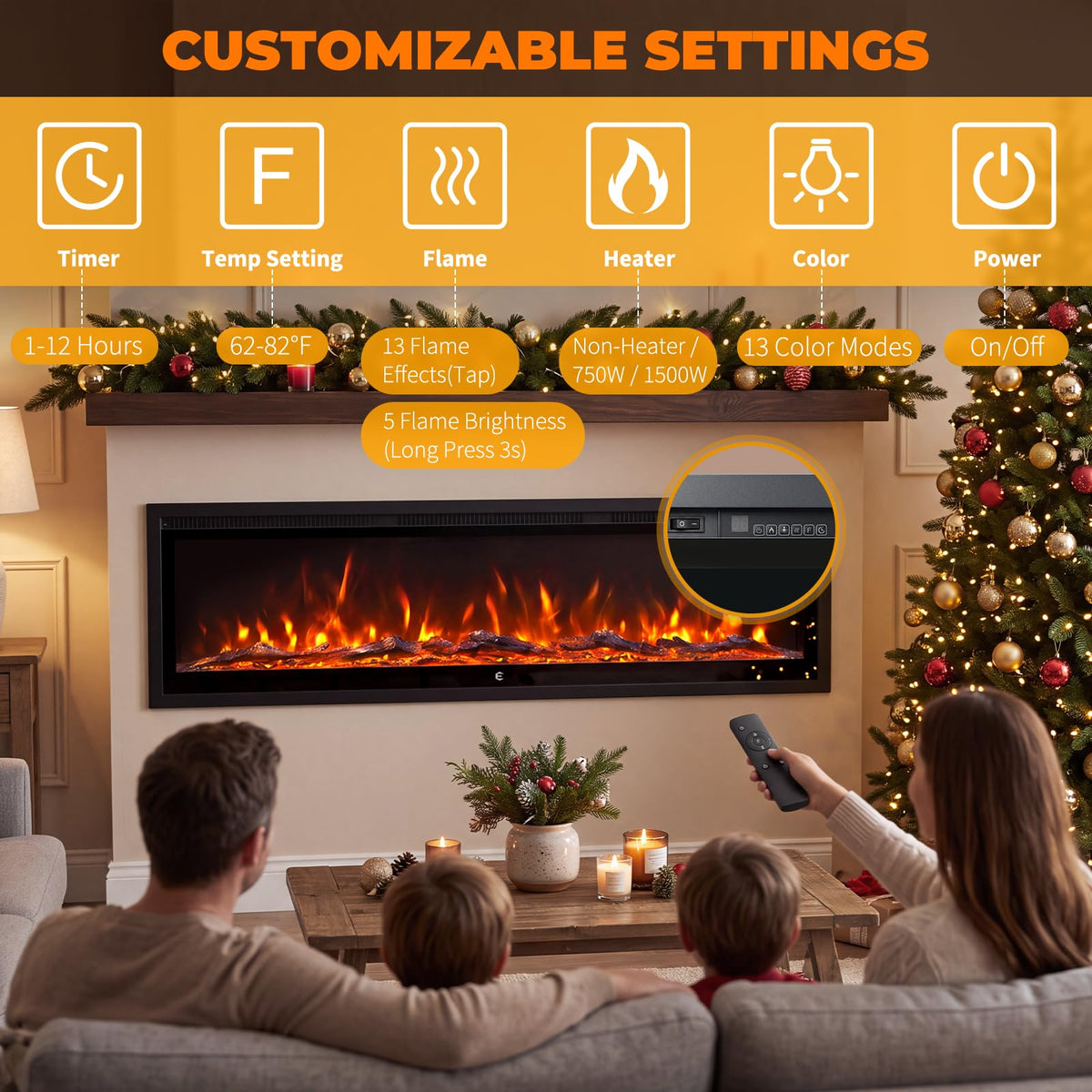 BINMIT 50 Inch Smart Electric Fireplace Insert Recessed and Wall Mounted