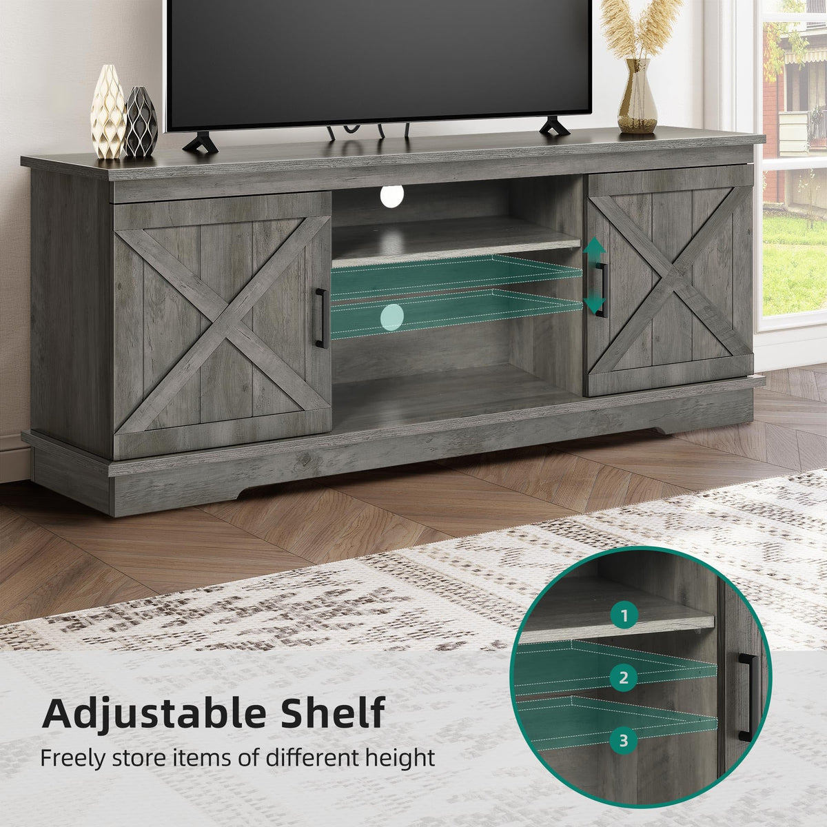 Rustic Grey Barn Door TV Stand