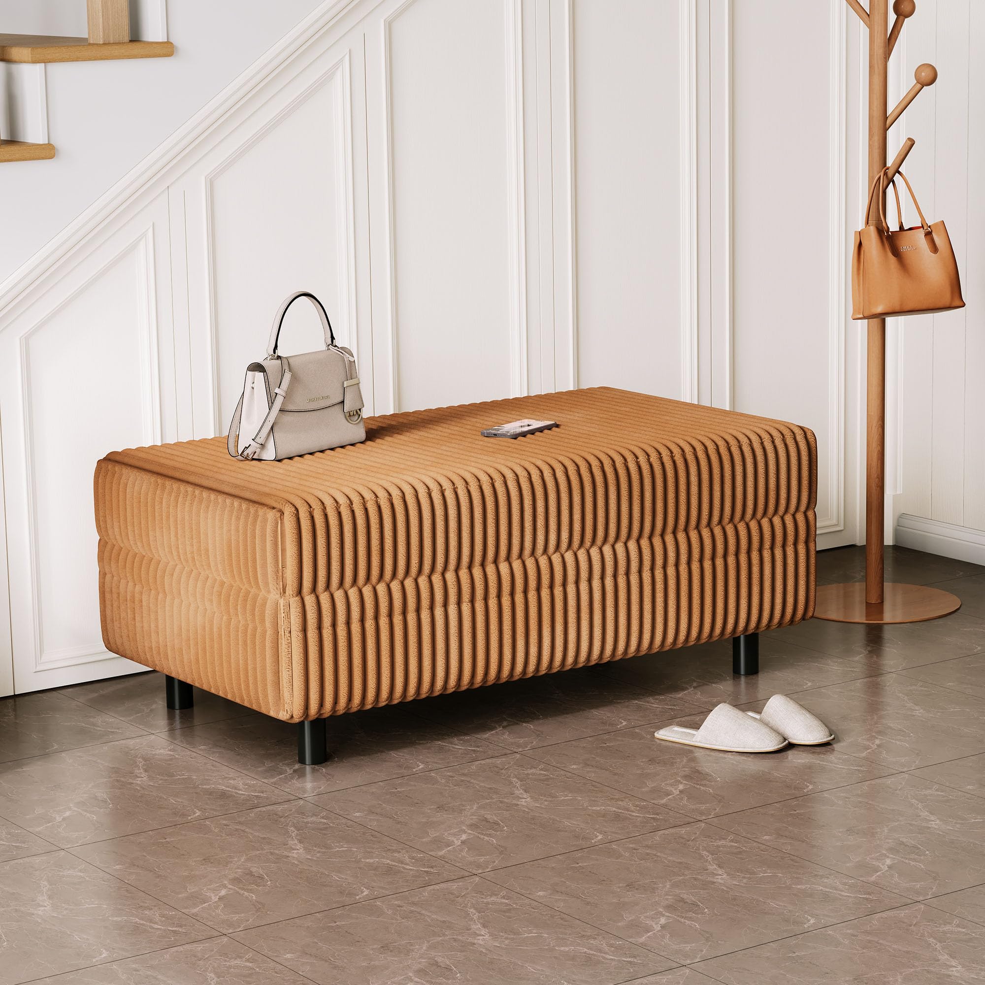 Corduroy Storage Ottoman Bench