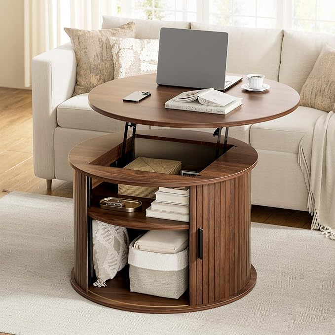 Round Lift-Top Coffee Table with Hidden Storage
