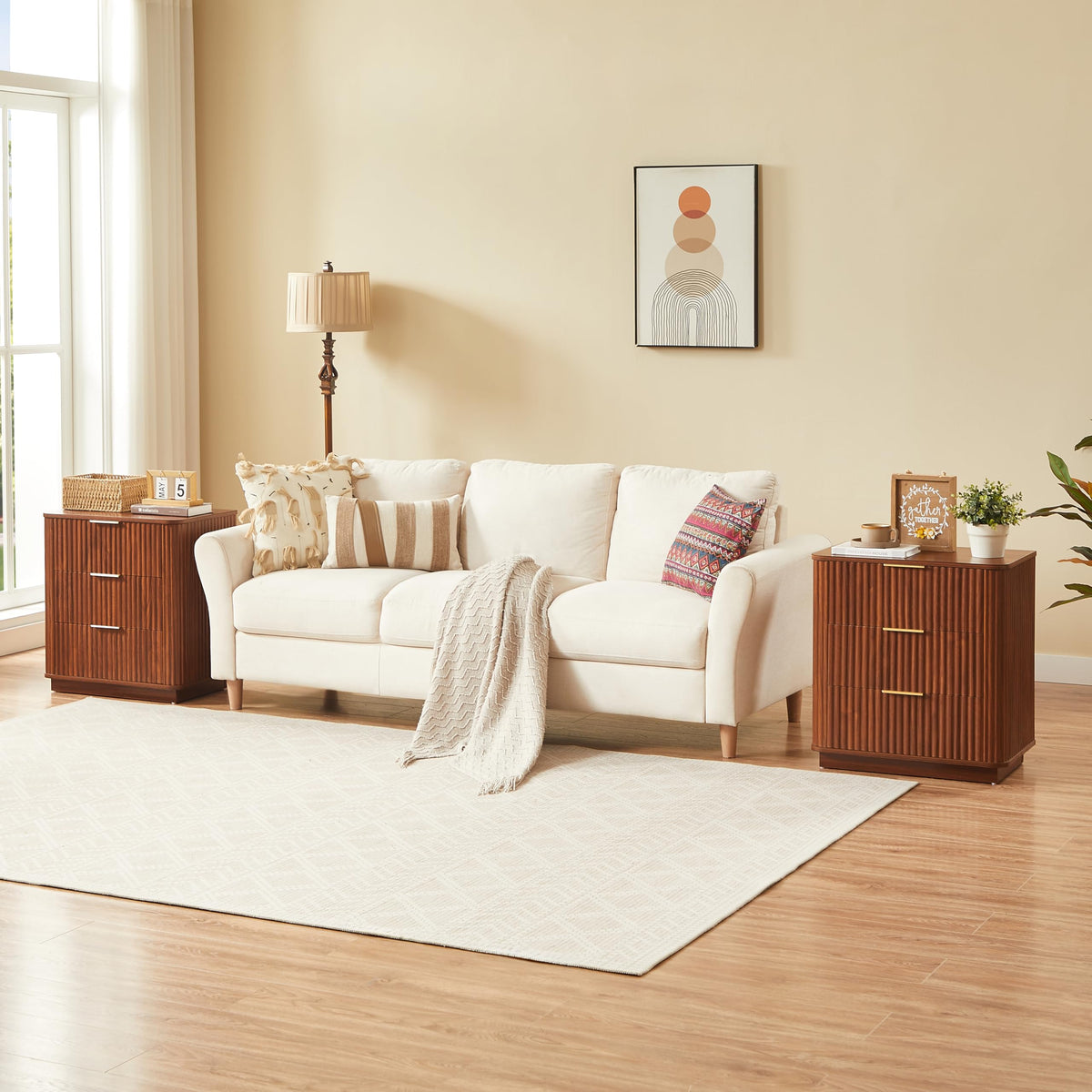 White 3-Drawer Nightstands, Set of 2