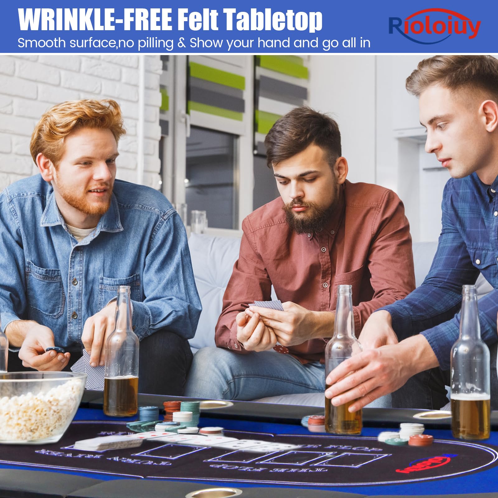 8-Player Folding Poker Table with Cup Holders & Padded Rails