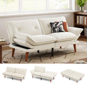 LINSY HOME Futon Sofa Bed, 70" Chenille Futon Couch with Adjustable Backrest Armrest, 3 in 1 Convertible Comfy Loveseat Sleeper Sofa Bed for Small Spaces Dorm Room Apartment Home Office(Beige White)