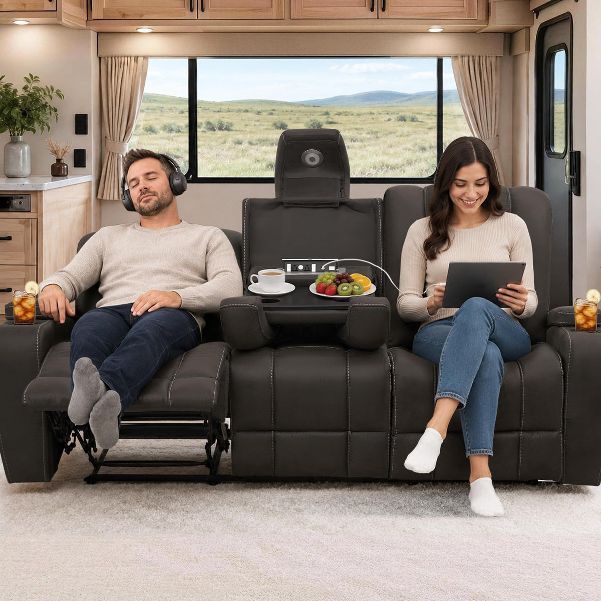 Brown Microfiber Reclining Sofa
