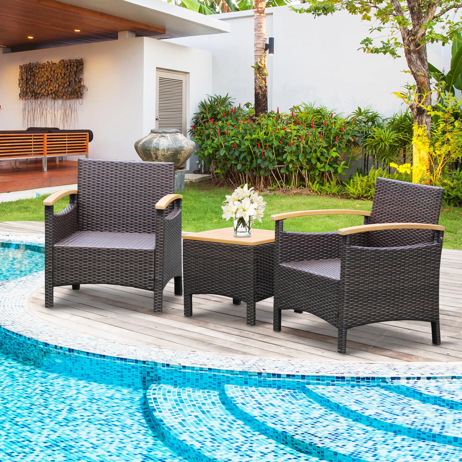 3-Piece Patio Rattan Conversation Set