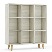 ELYUP 9-Cube Open Shelf Bookcase - 3-Tier Wooden Bookshelf with Legs, Oak