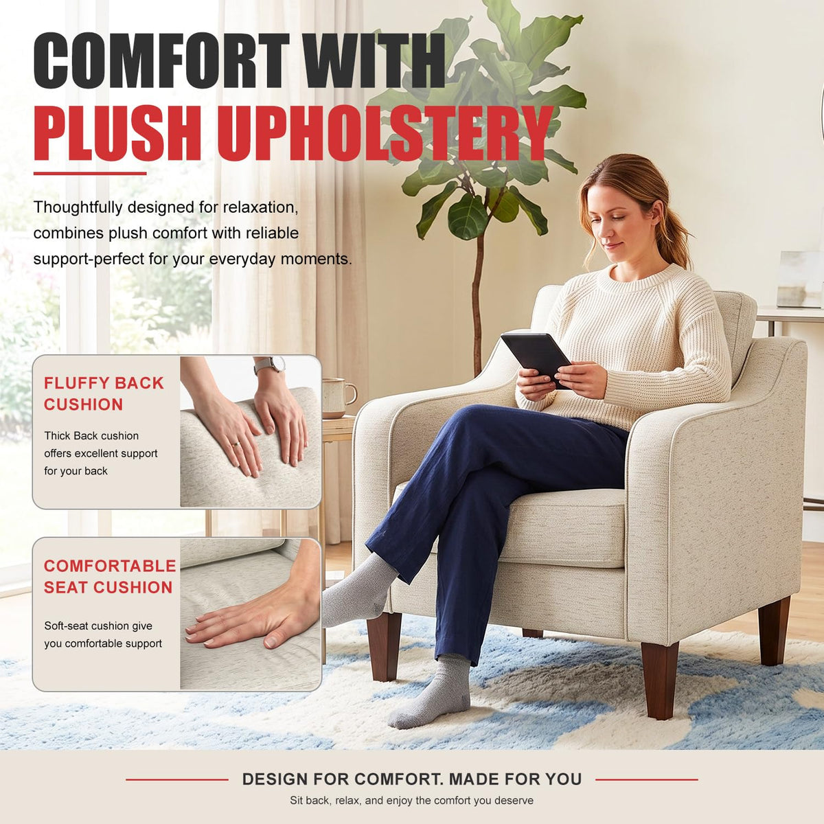 Beige Linen Accent Chairs, Set of 2