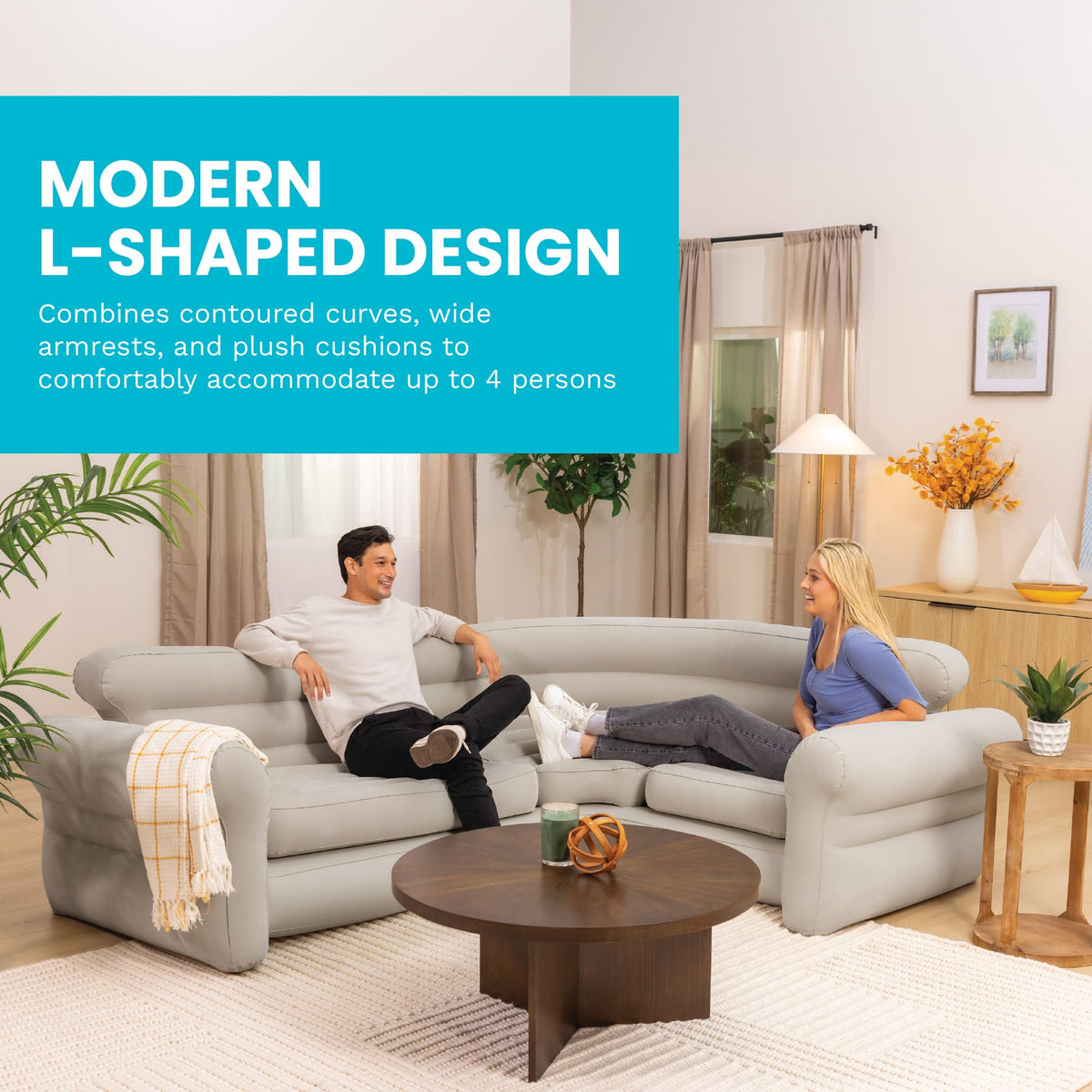 Intex Inflatable Corner Sofa, L-Shaped Couch Family Lounge