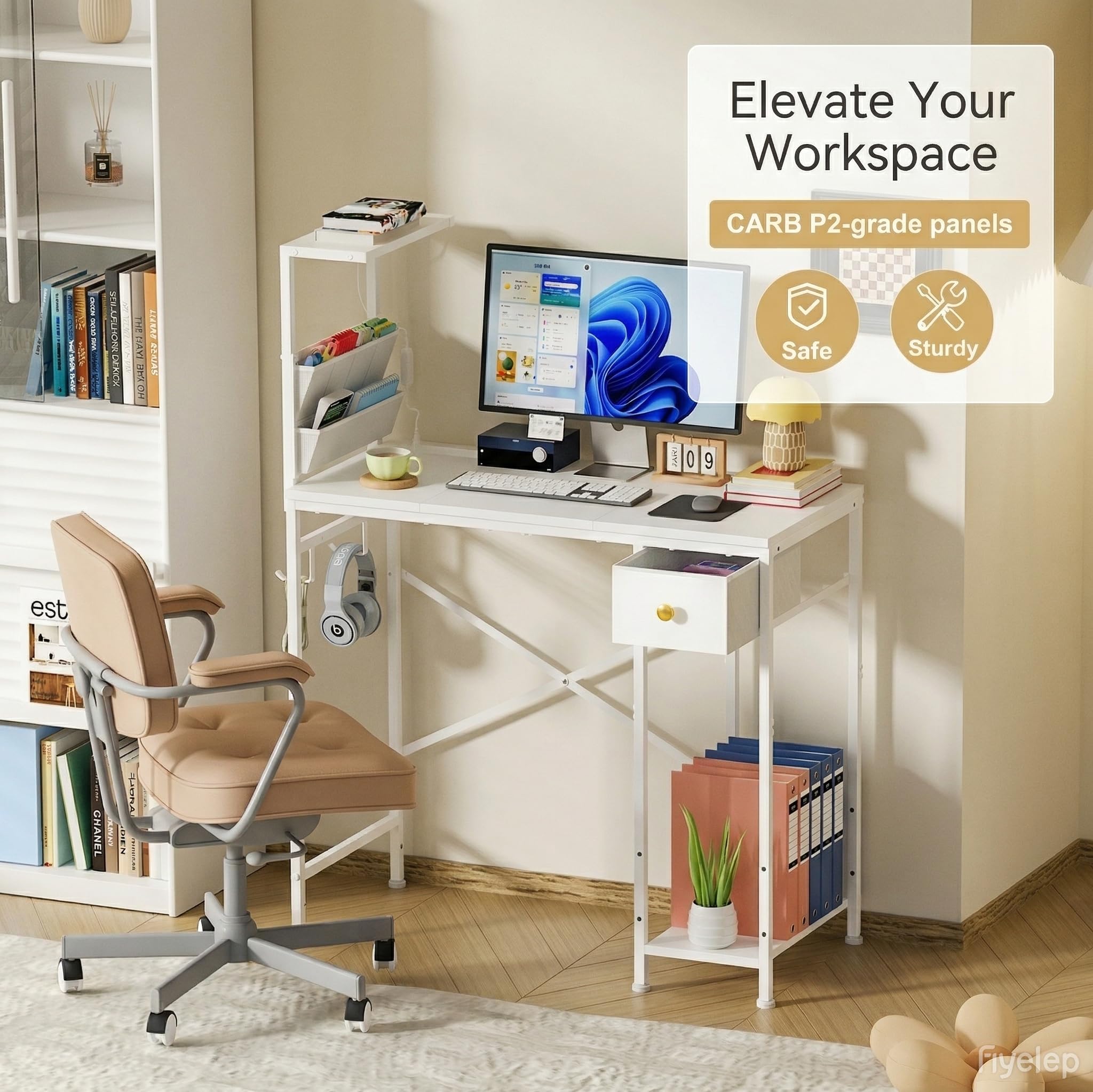L-Shaped Gaming & Office Desk with LED Lights & Power Strip