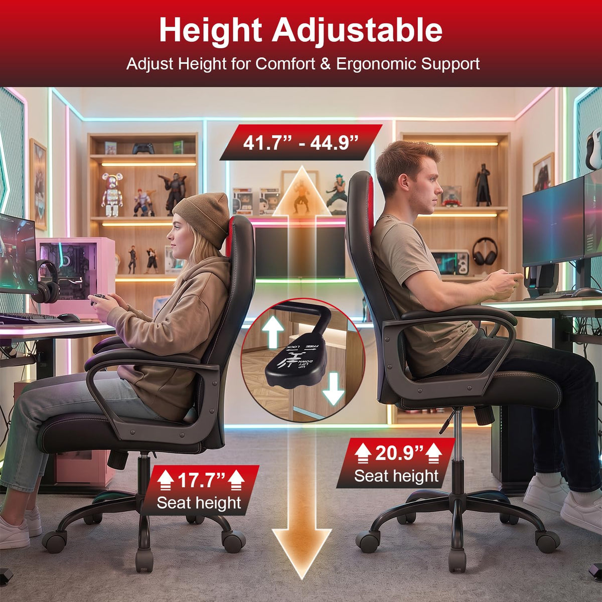 FDW Gaming Chair | Ergonomic Computer Desk Chair for Home Office | Red