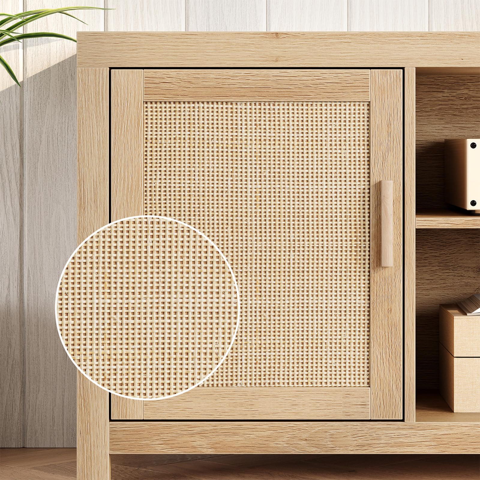 Rattan Boho TV Stand with Storage