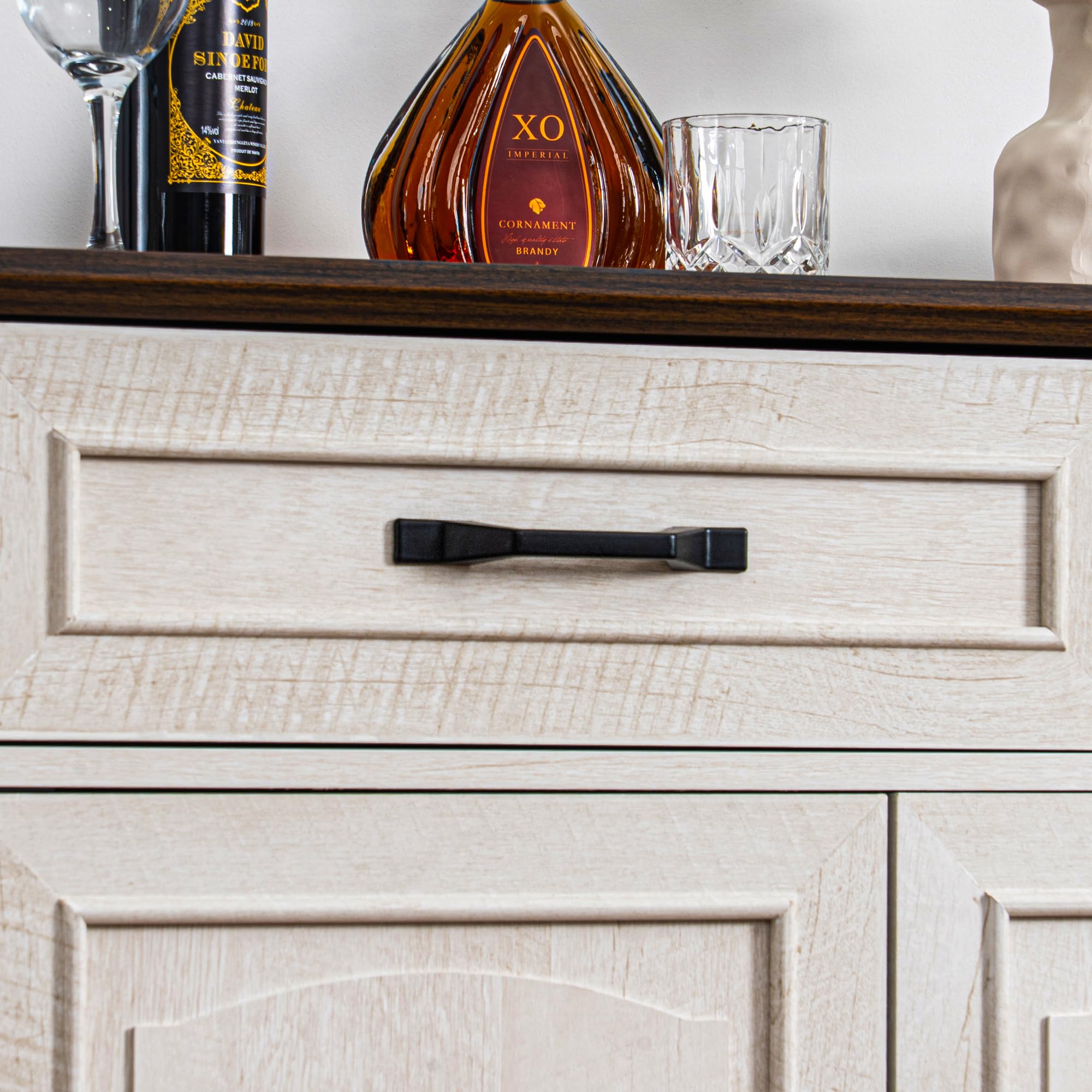 TRONLEE 66" Large Sideboard Buffet Cabinet with Storage, Farmhouse Buffet Table Coffee Bar Wine Bar Kitchen Storage Cabinet with Drawers for Dining Room, Living Room, White & Walnut