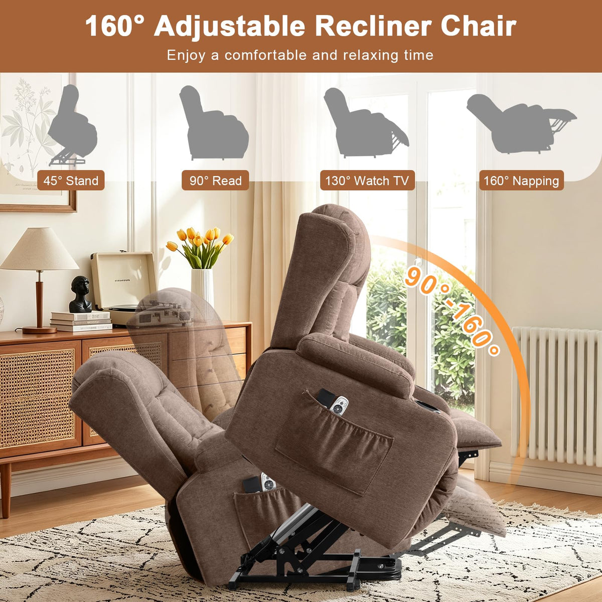 Diluvan Power Lift Recliner Chair for Elderly with Massage and Heat,Brown