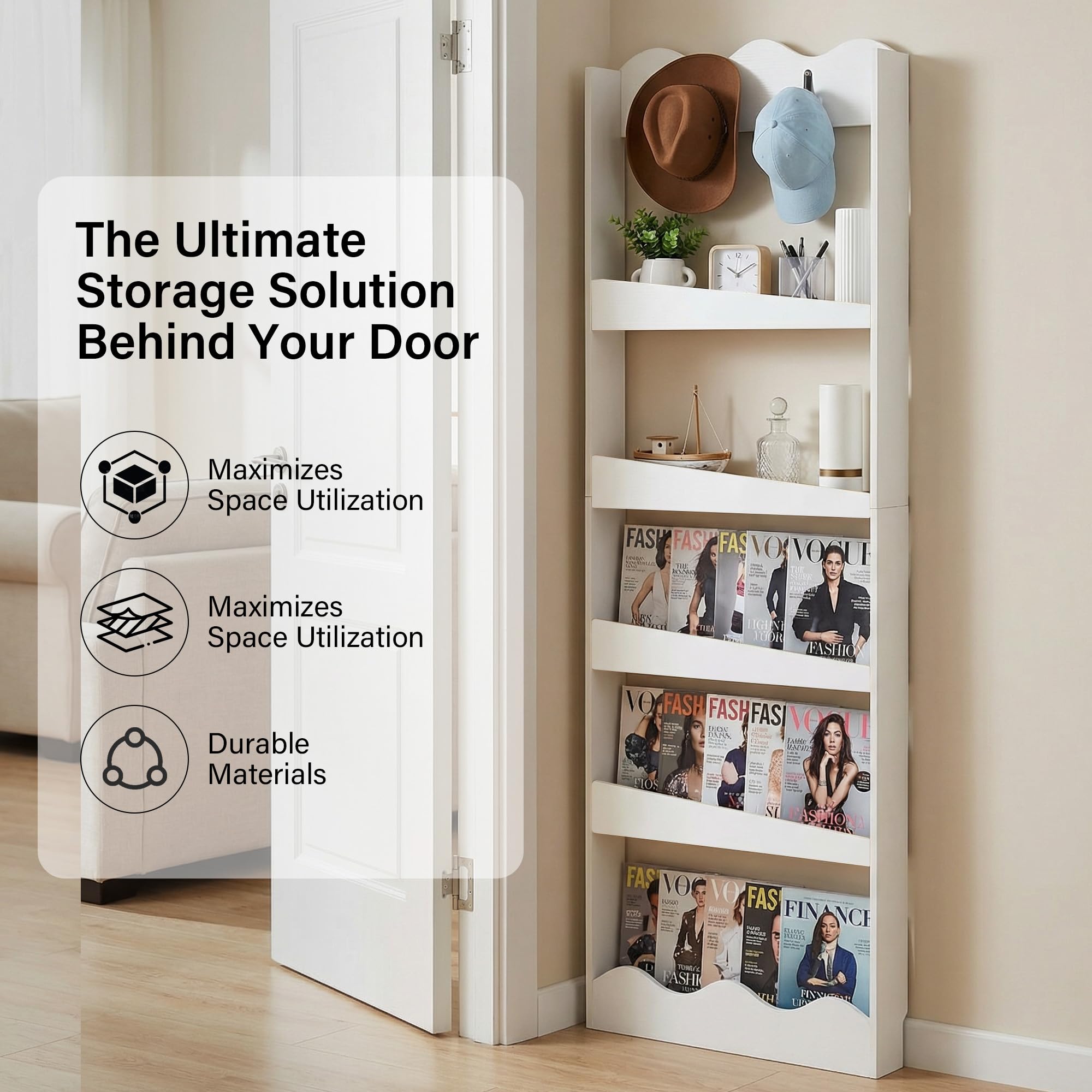5-Tier Behind-the-Door Wall Bookshelf