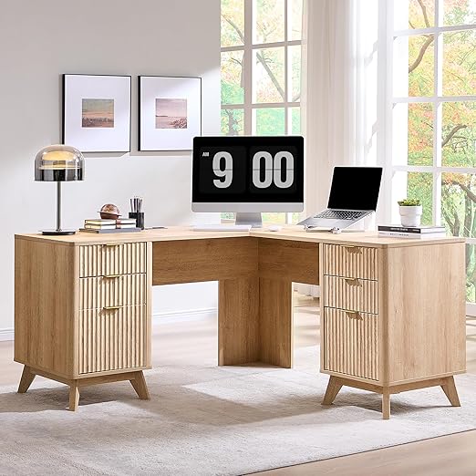 60" L-Shaped Executive Desk with Charging Station & Storage