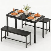 Minicloss Dining Table Set for 4, 3 Piece Dining Room Table Set for Space-Saving, Modern Kitchen Table with 2 Benchs for Apartment Breakfast Nook and Samll Space, Black