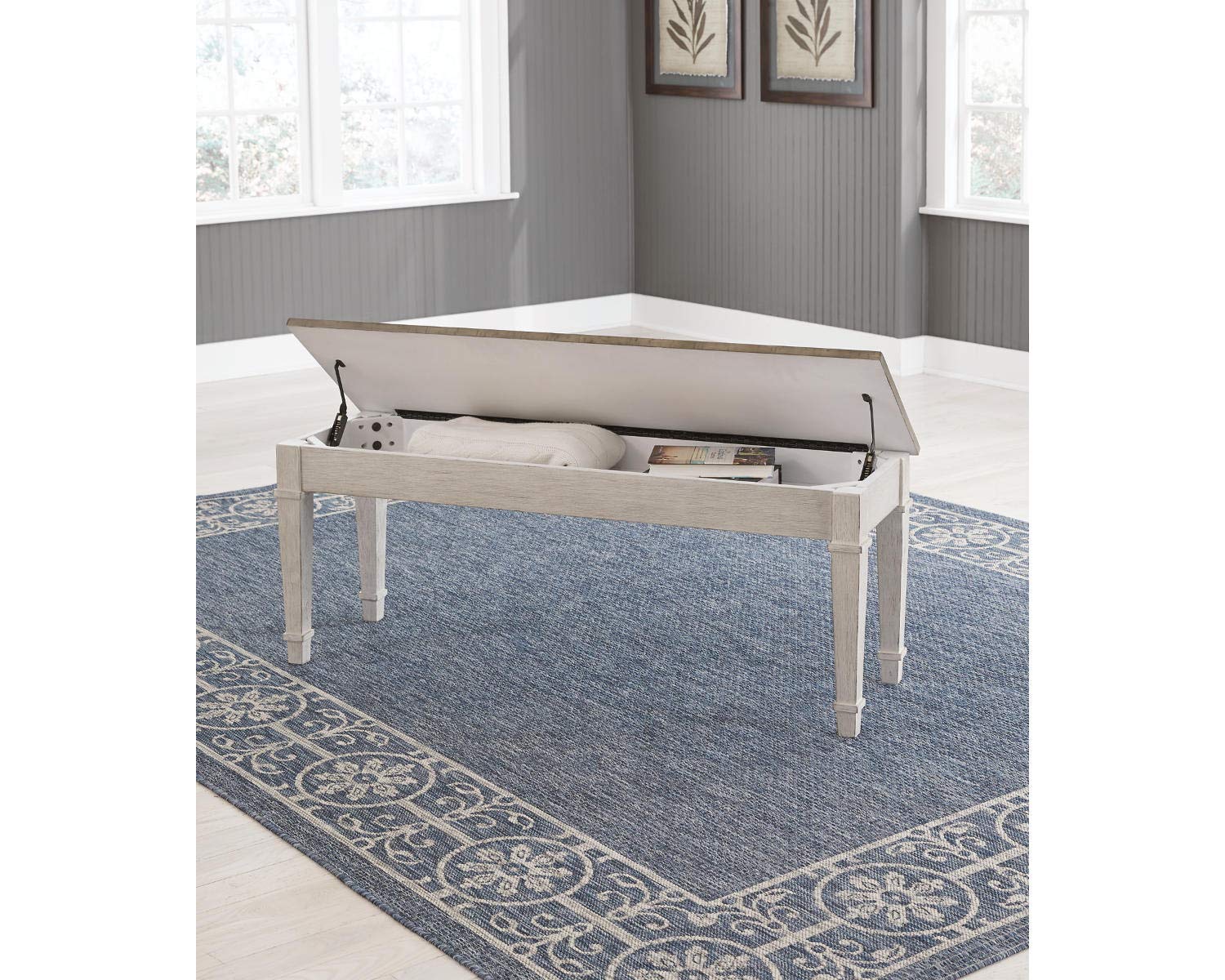 Storage Bench with Hidden Compartment, White & Light Brown