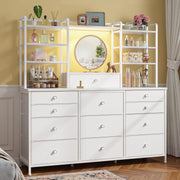 Dresser with 12 Drawers, LED Lights & Open Shelves