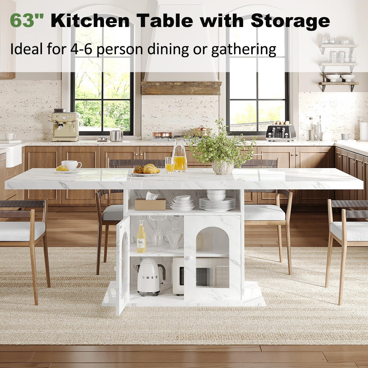 Faux Marble Dining Table with Storage