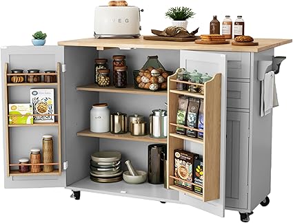 Rolling Kitchen Island with Drop-Leaf & Storage
