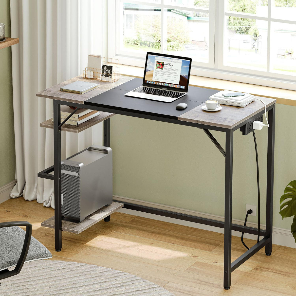 Compact Computer Desk with Charging Station
