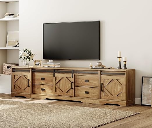 98" Farmhouse TV Stand for TVs up to 110" – 3-in-1 Entertainment Center