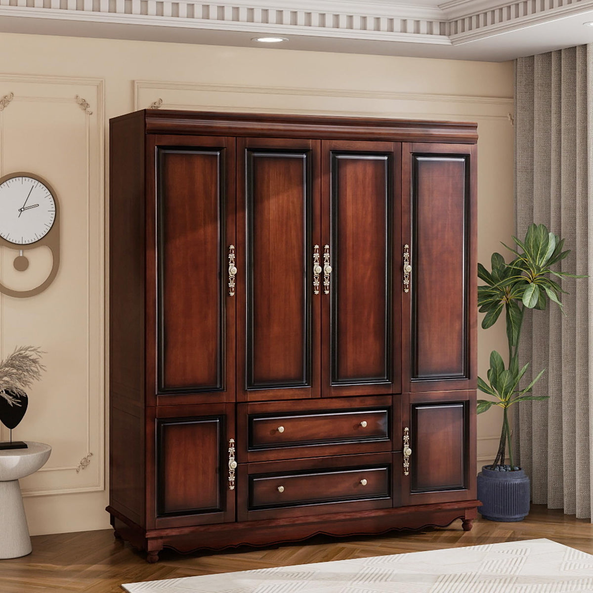 Solid Wood Wardrobe with Drawers
