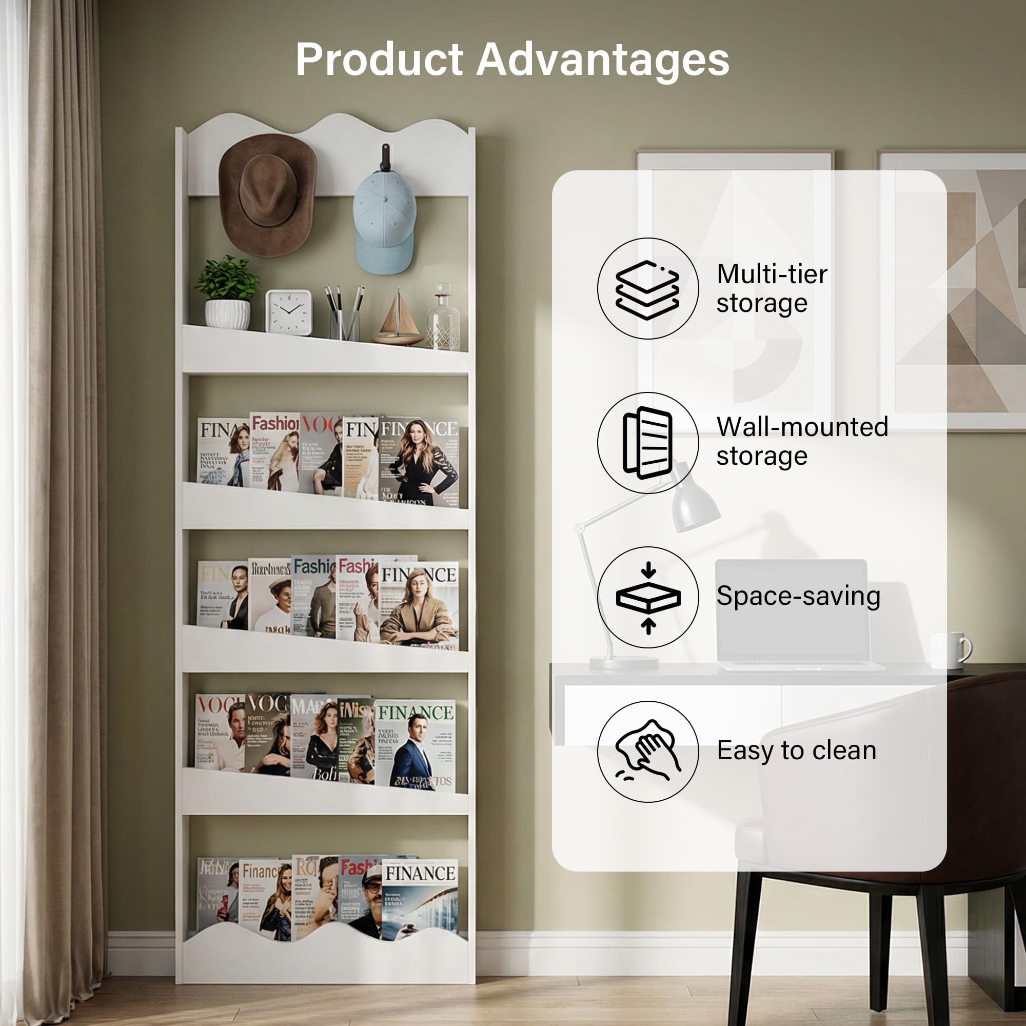 5-Tier Behind-the-Door Wall Bookshelf