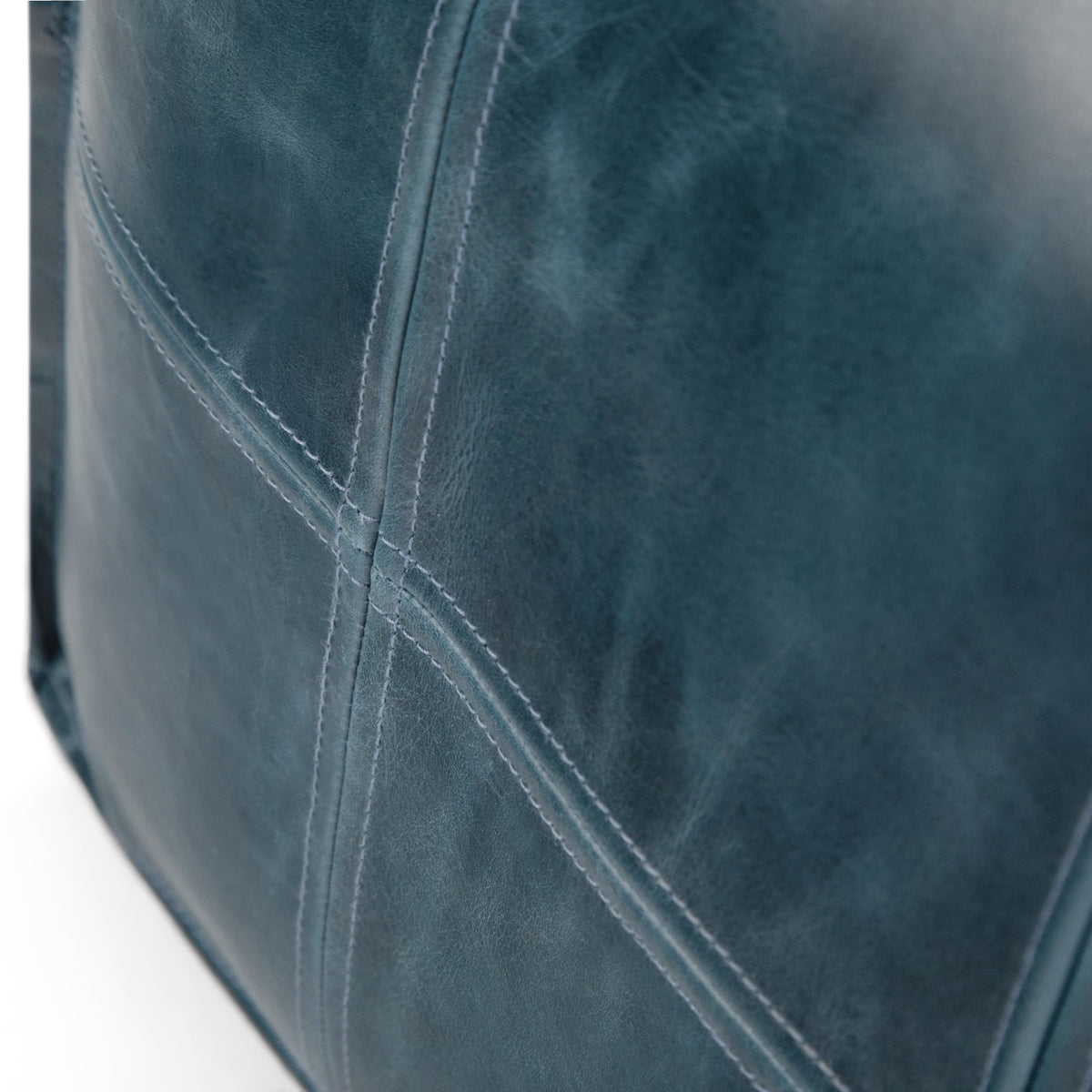 Teal Leather Square Pouf