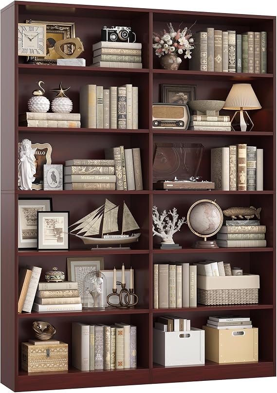 6-Tier Double Wide Black Bookshelf