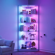 5-Tier Corner Glass Display Cabinet with RGB Lights
