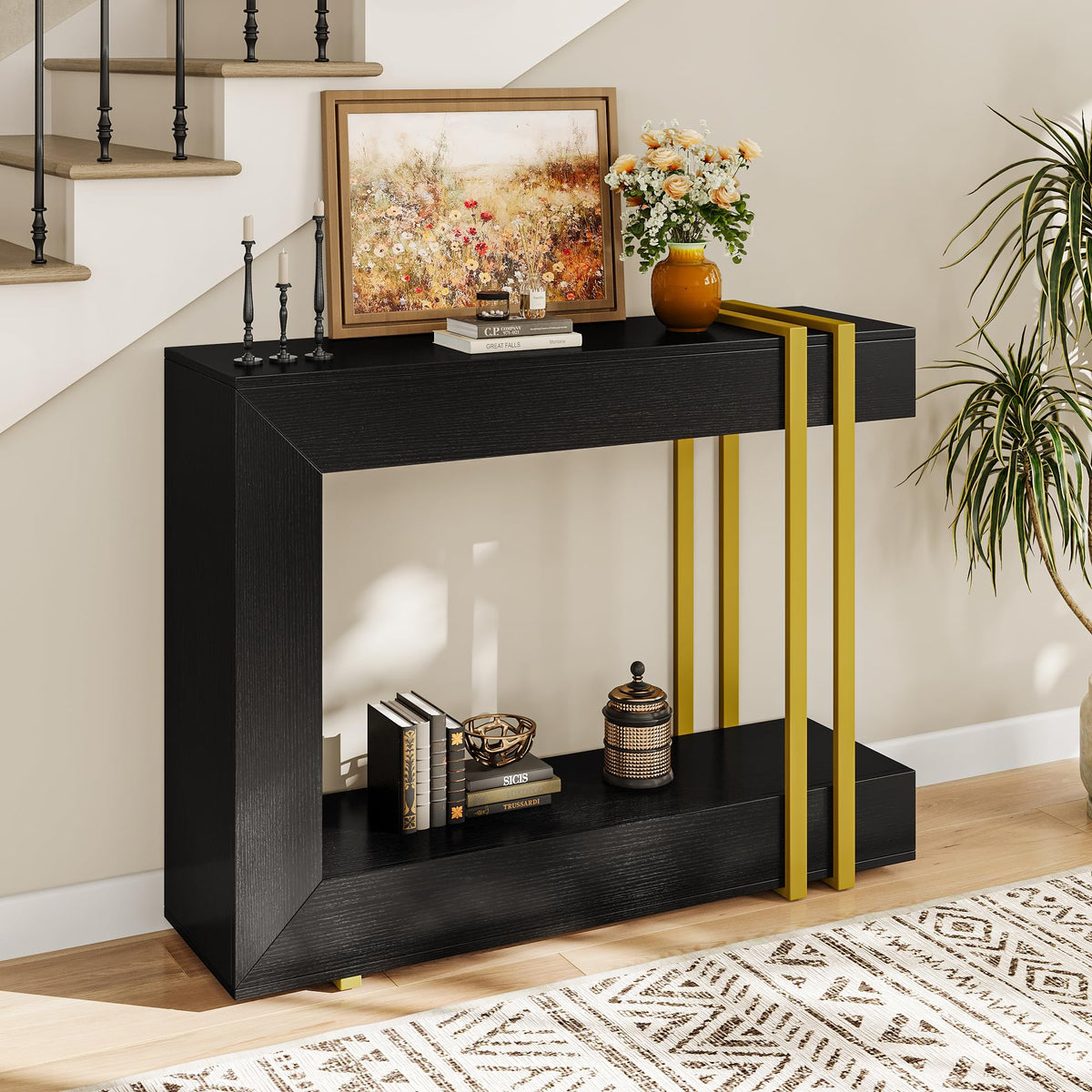 Einhomn 42.5" Console Table Behind Couch, 2-Tier Narrow Entryway Table with Storage, Wood Sofa Tables for Hallway/Entrance/Living Room/Foyer, Black