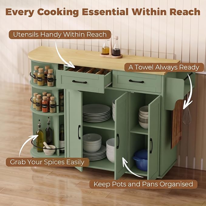 Sage Green Rolling Kitchen Island