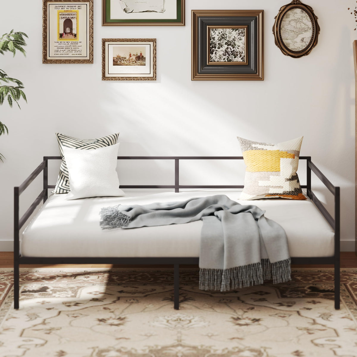 KOMFOTT Metal Daybed Frame Twin Size, Heavy-Duty Steel Slats Support Sofa Bed, Platform Mattress Foundation, Multifunctional Platform Bed Frame, Day Bed for Living Room & Guest Room