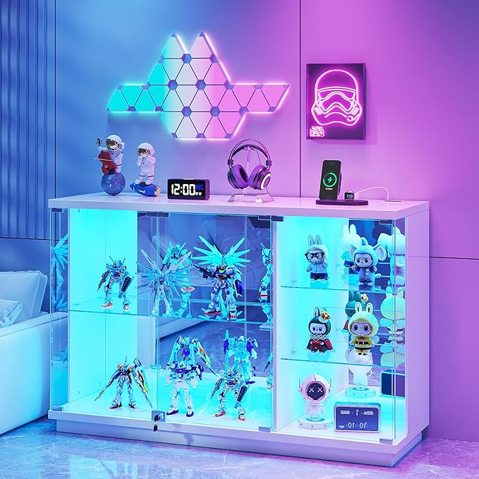 Glass Display Cabinet with LED Light & Lock
