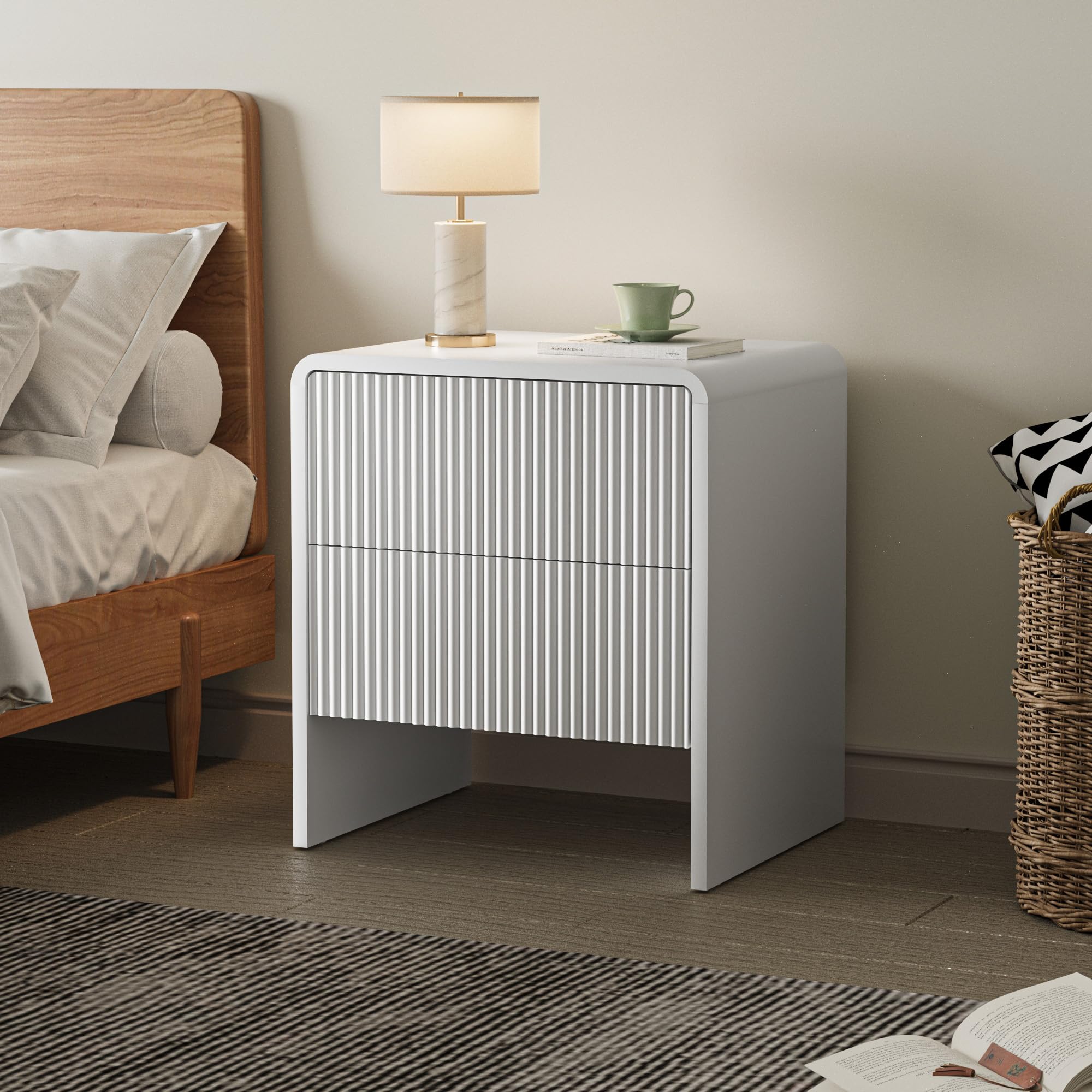 2-Drawer Curved Nightstand with Push-to-Open Storage
