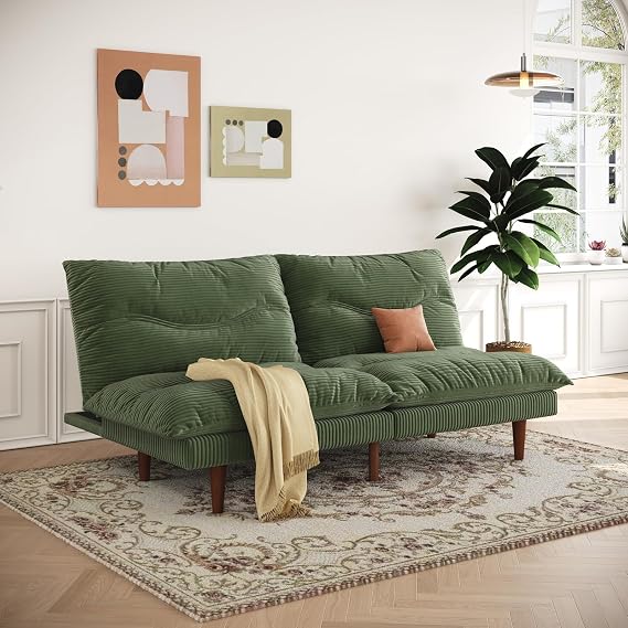 Convertible Futon Sofa Bed – Corduroy Loveseat, 69"