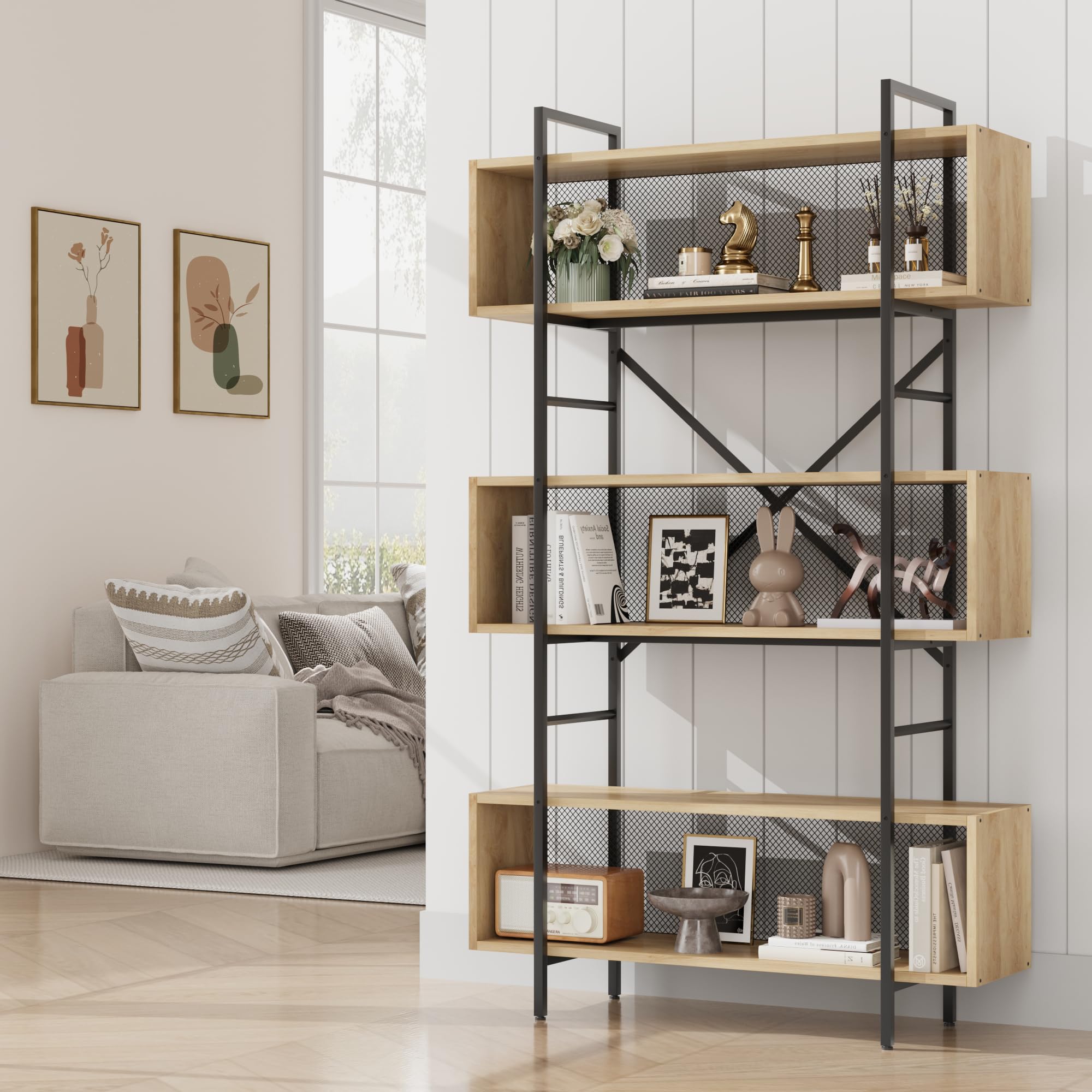 6-Tier Industrial Bookshelf, 71.3" Tall