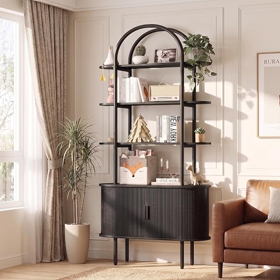 Arched Bookshelf with Tambour Cabinet