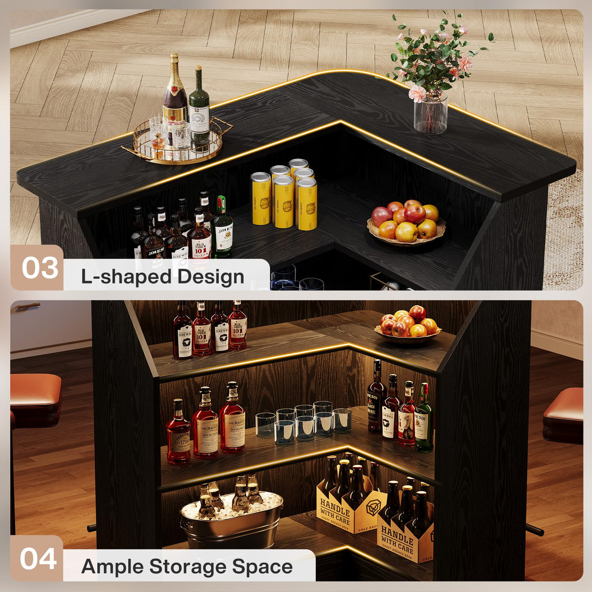 Tribesigns Bar Table, 4-Tier L Shaped Home Bar Unit with Storage