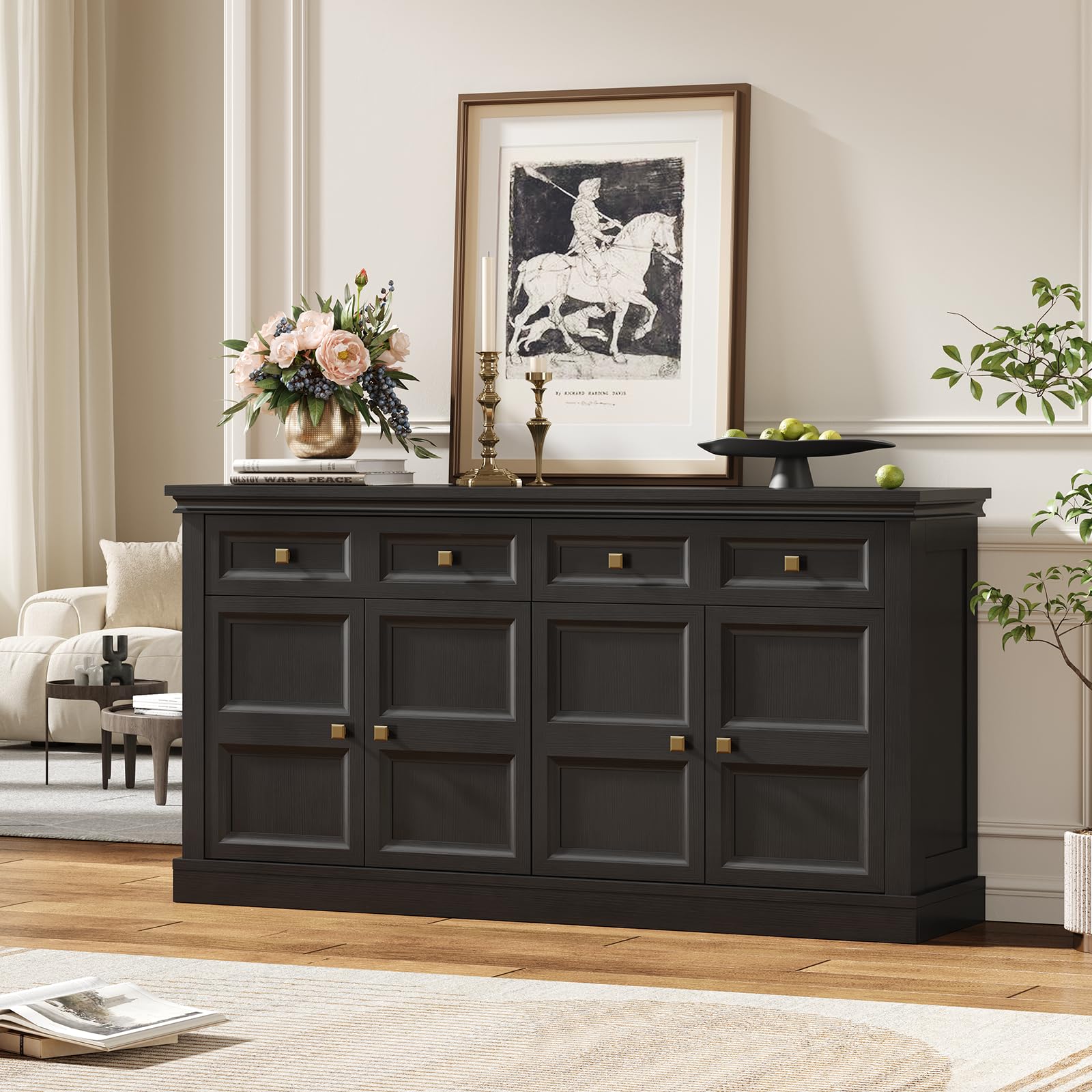 63" Buffet Cabinet with Storage & Drawers