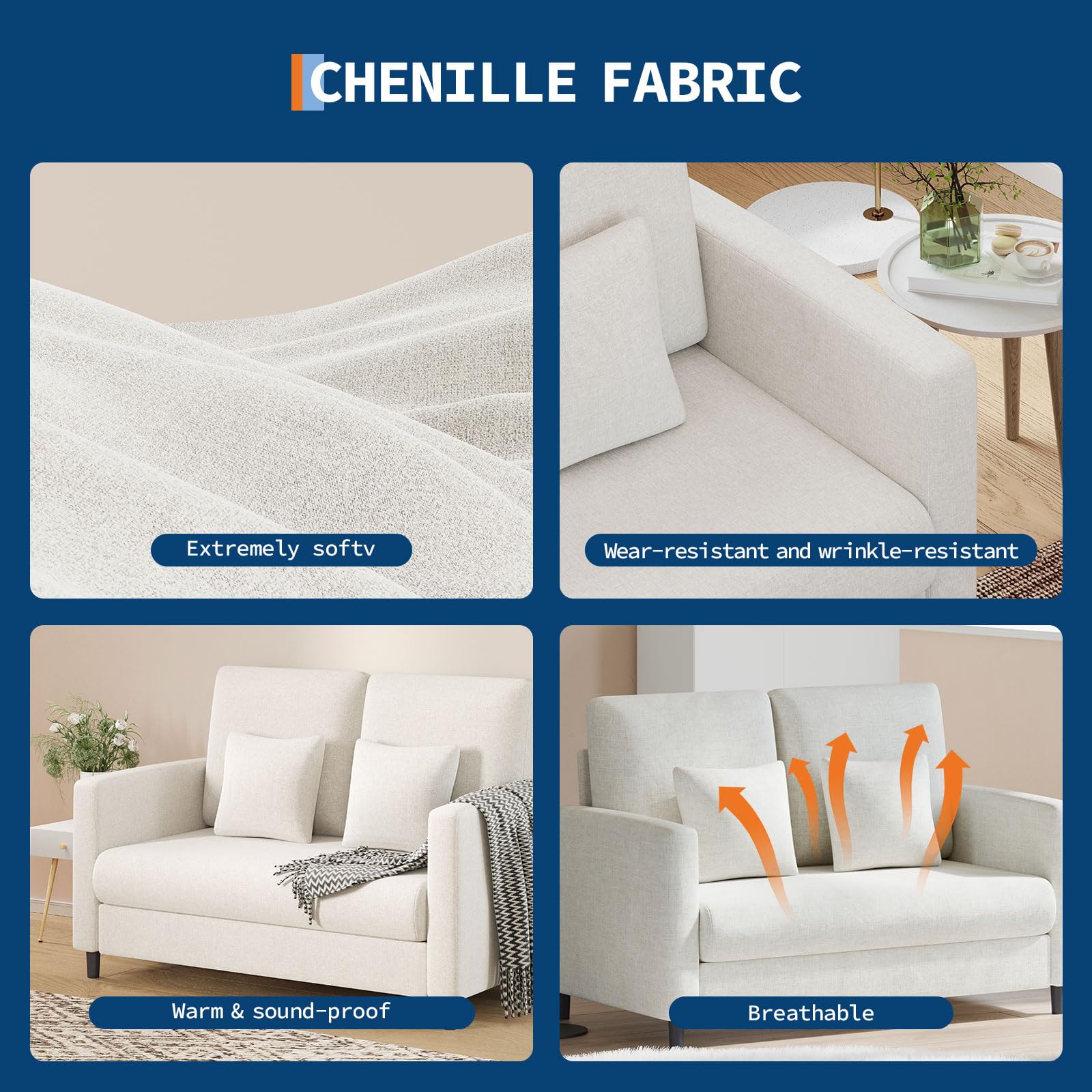 Loveseat Sofa with Pocket Spring Cushion & Wood Frame