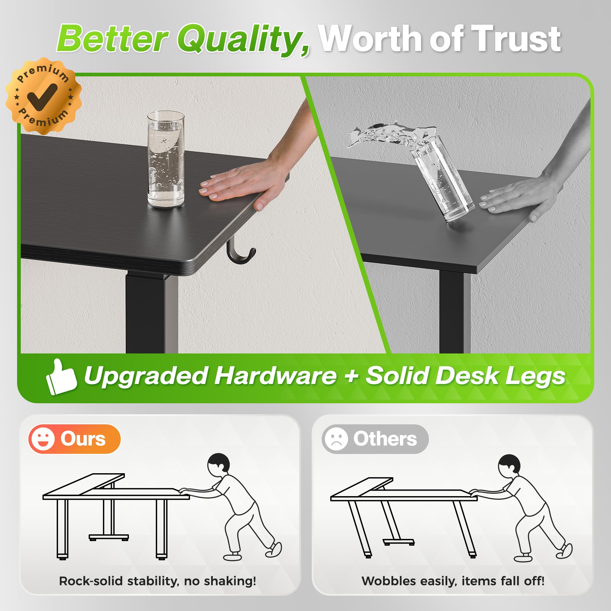 Huuger L Shaped Standing Desk with Power Outlets, 63 x 55 Inch Height Adjustable Computer Desk for Bedroom, Corner Stand up Desk for Home and Office, Work and Study, Black