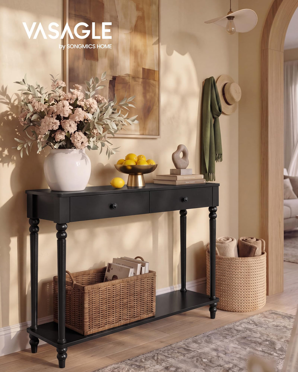 VASAGLE 39.3"Console Table, Narrow Entryway Sofa Table with Solid Wood Legs