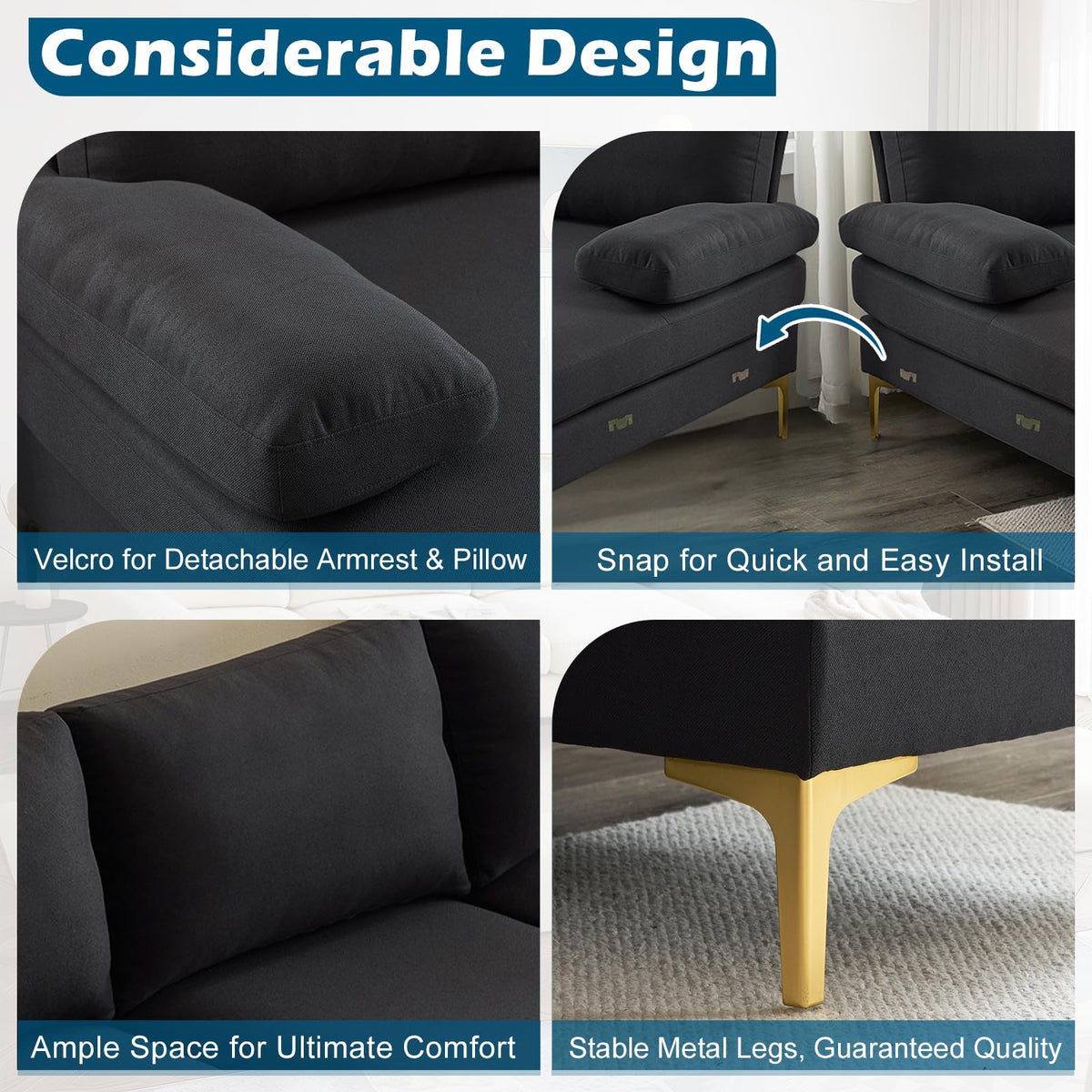 U-Shaped Linen Sectional Sofa