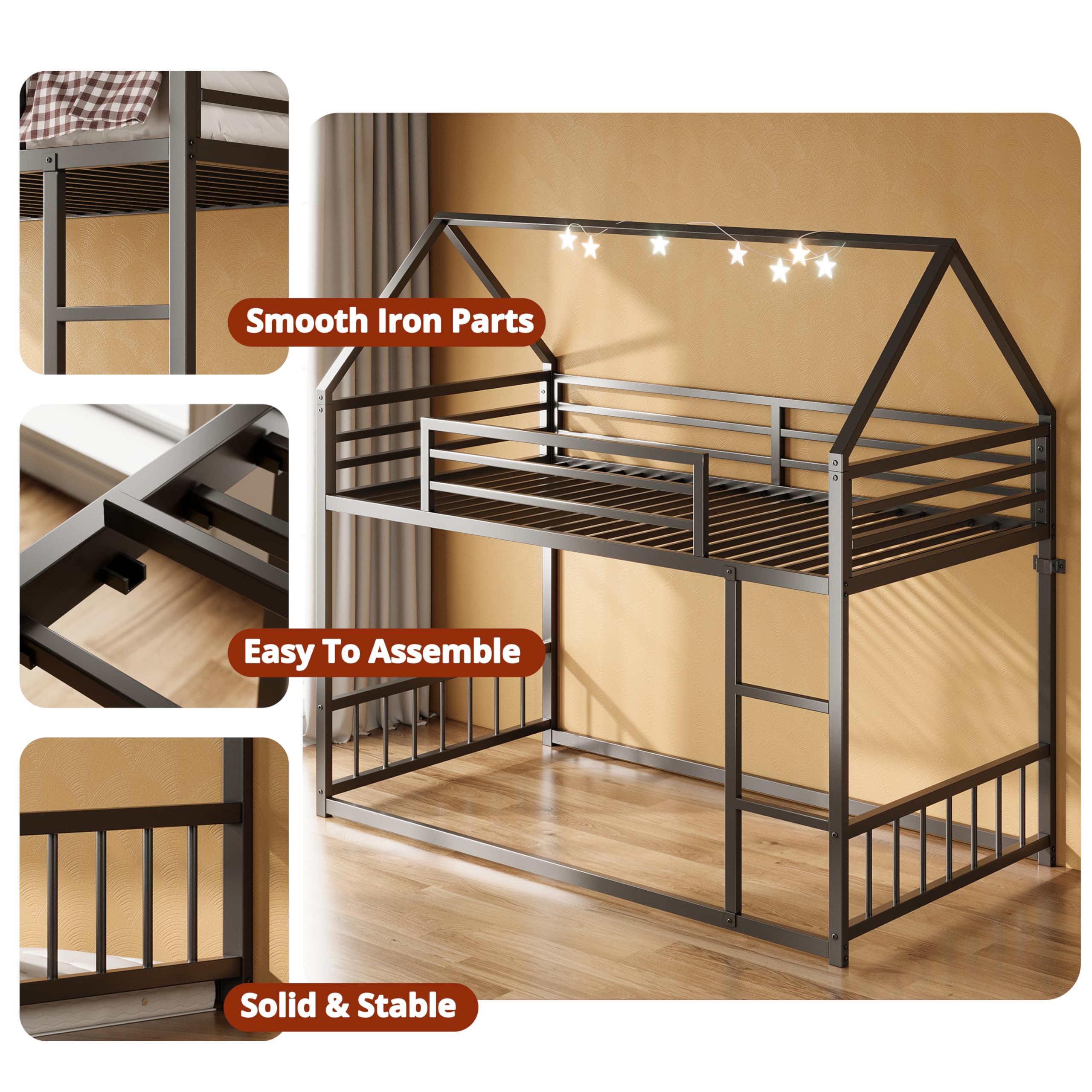 Twin Over Twin House Bunk Bed – Metal Frame