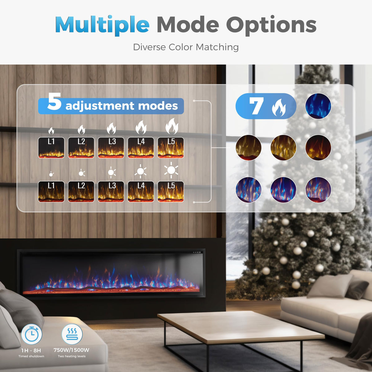 72" Electric Fireplace Inserts/Wall Mounted Ultra-Narrow Bezel Fireplace